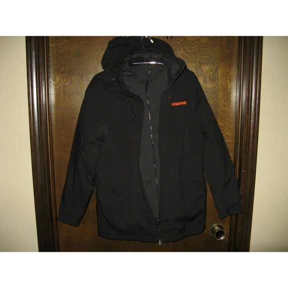 Black Whataburger Employee Heavy Double Zip Insulated Hooded Coat Unisex Size S - Picture 3 of 5